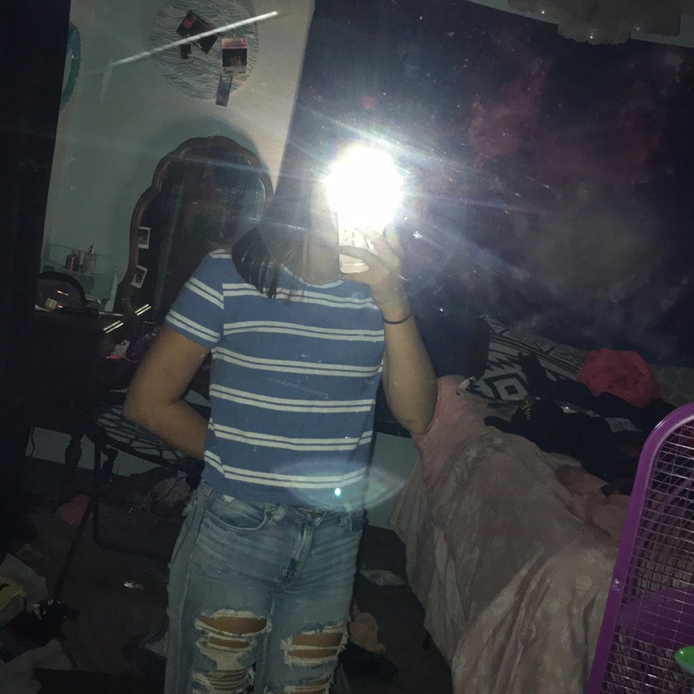 Blue and white striped crop top